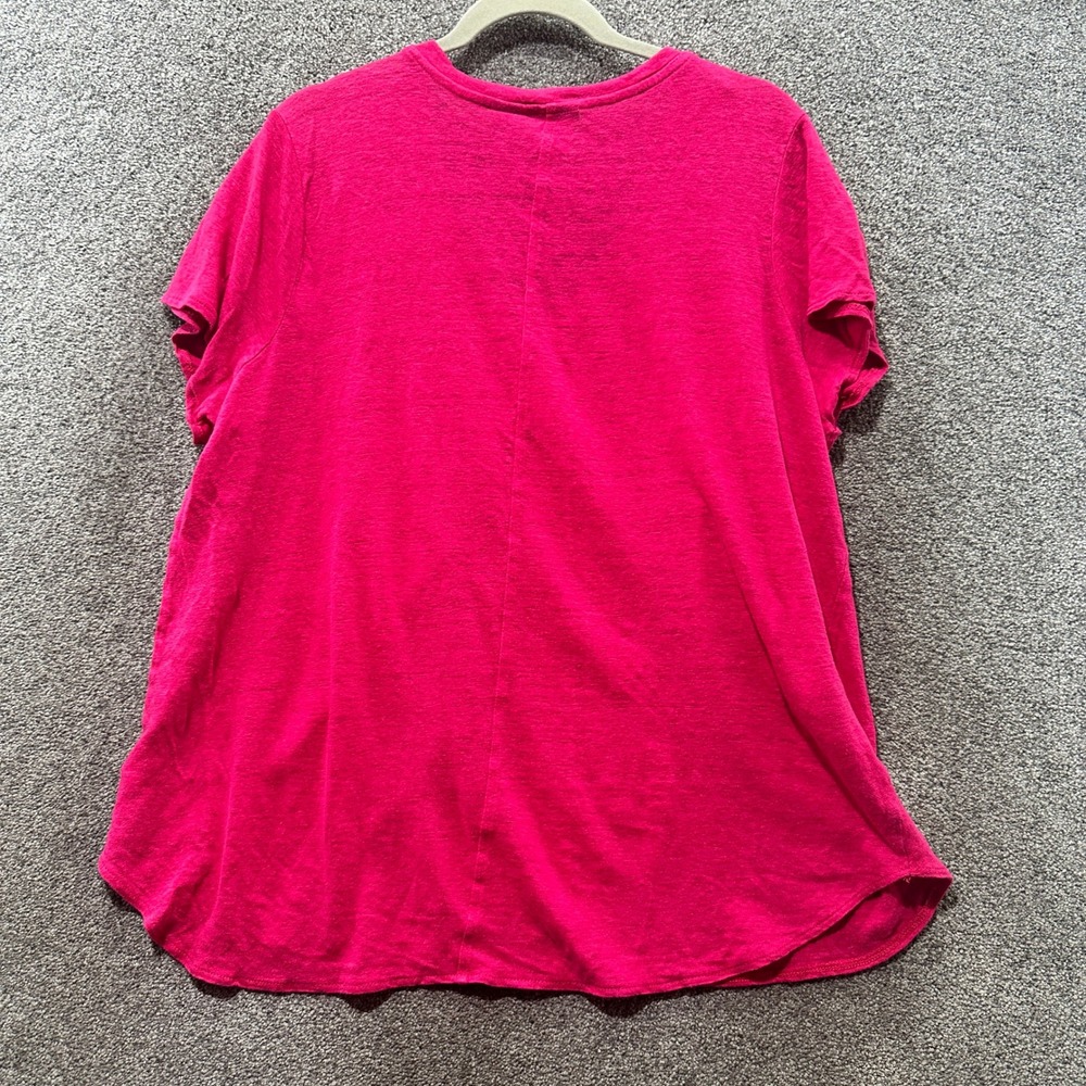 Tahari Blouse Top Women 2X Pink 100% Linen V Neck‎ Short Sleeve T-Shirt - Picture 2 of 11